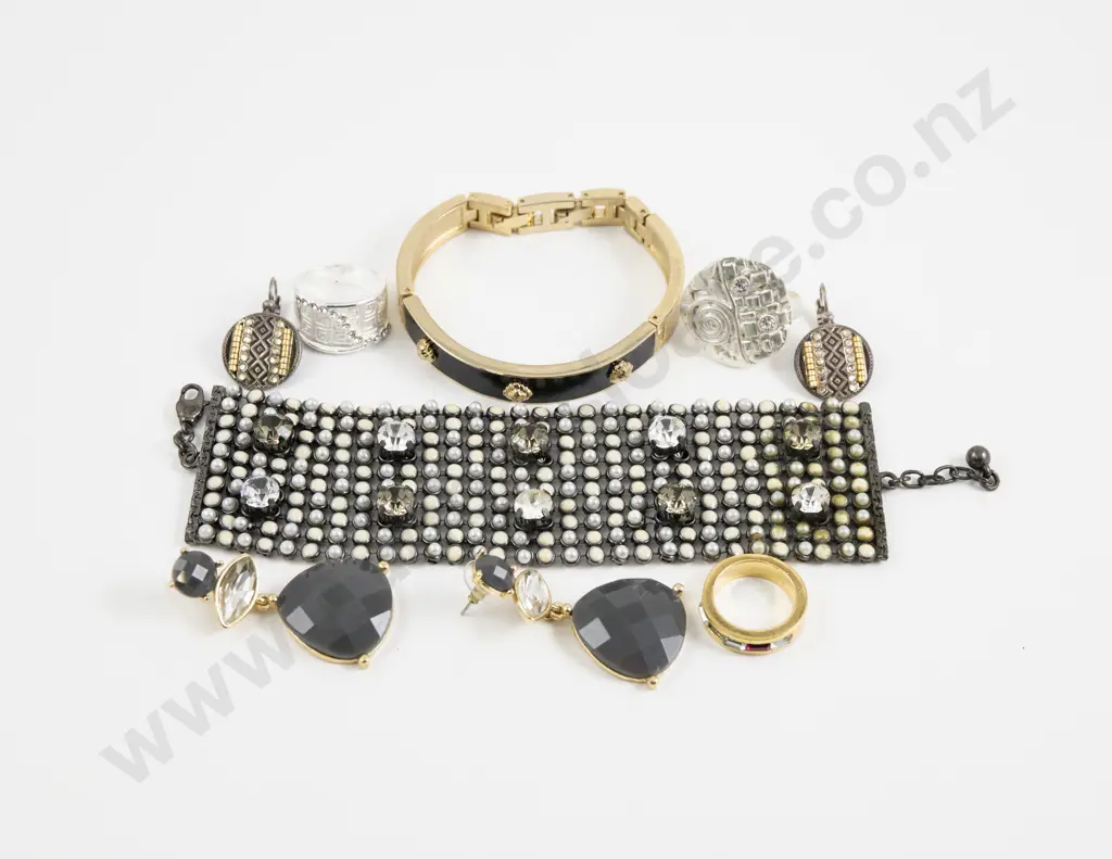 Versace Style Gold Plated Enamel Medusa Head Bracelet and Gem Set Ring together with Assorted Costume Jewellery Image 1++