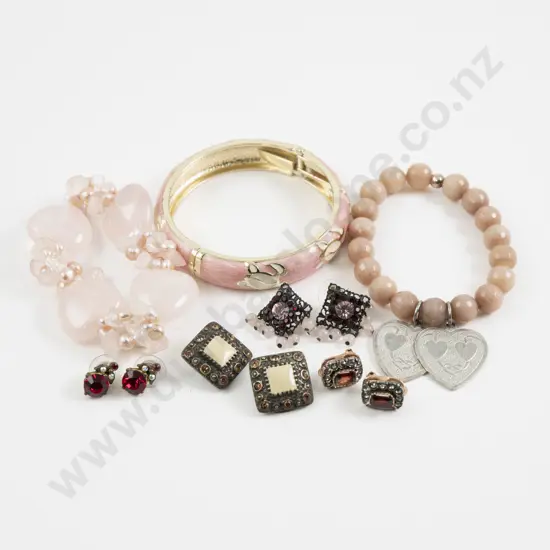 Gold Plated Enamel Hinged Snap Bangle with Two Bracelets and Four Pairs of Earrings