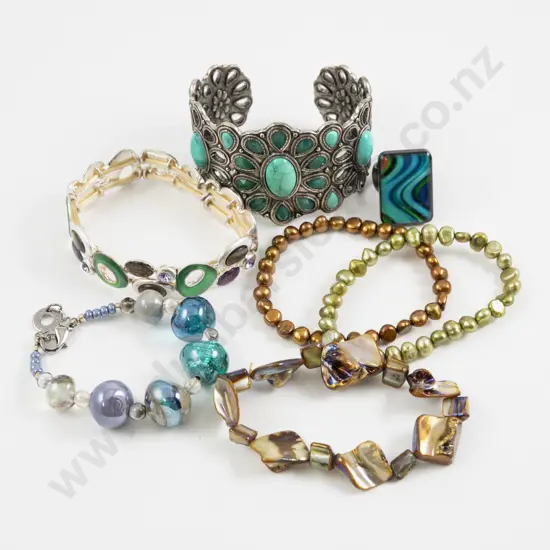 Two Baroque Fresh Water Pearl Bracelets with Cuff Bangle Ring and Three Other Bracelets