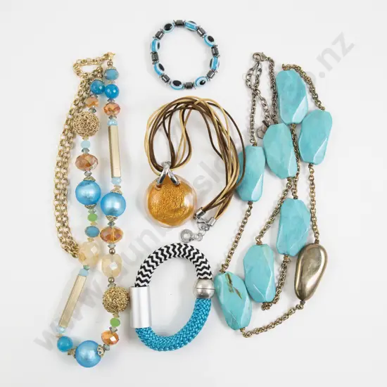 Collection of Three Bead Necklaces and Two Bracelets