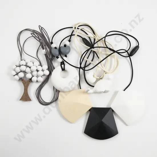Three Rubber Beaded Necklaces and Other