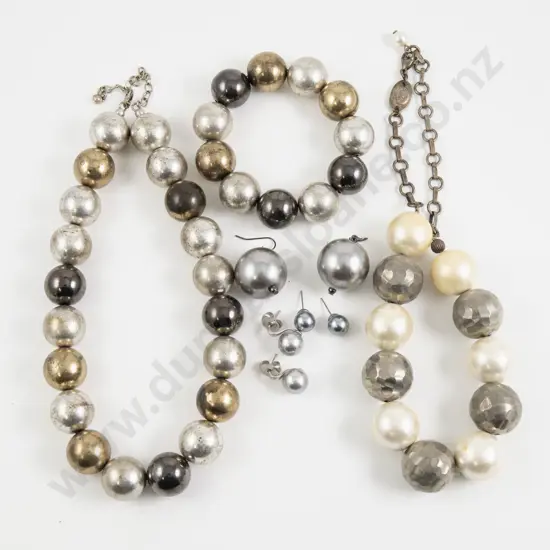 Babylone Paris Large Bead Necklace with Bracelet Three Pair Earrings and Other