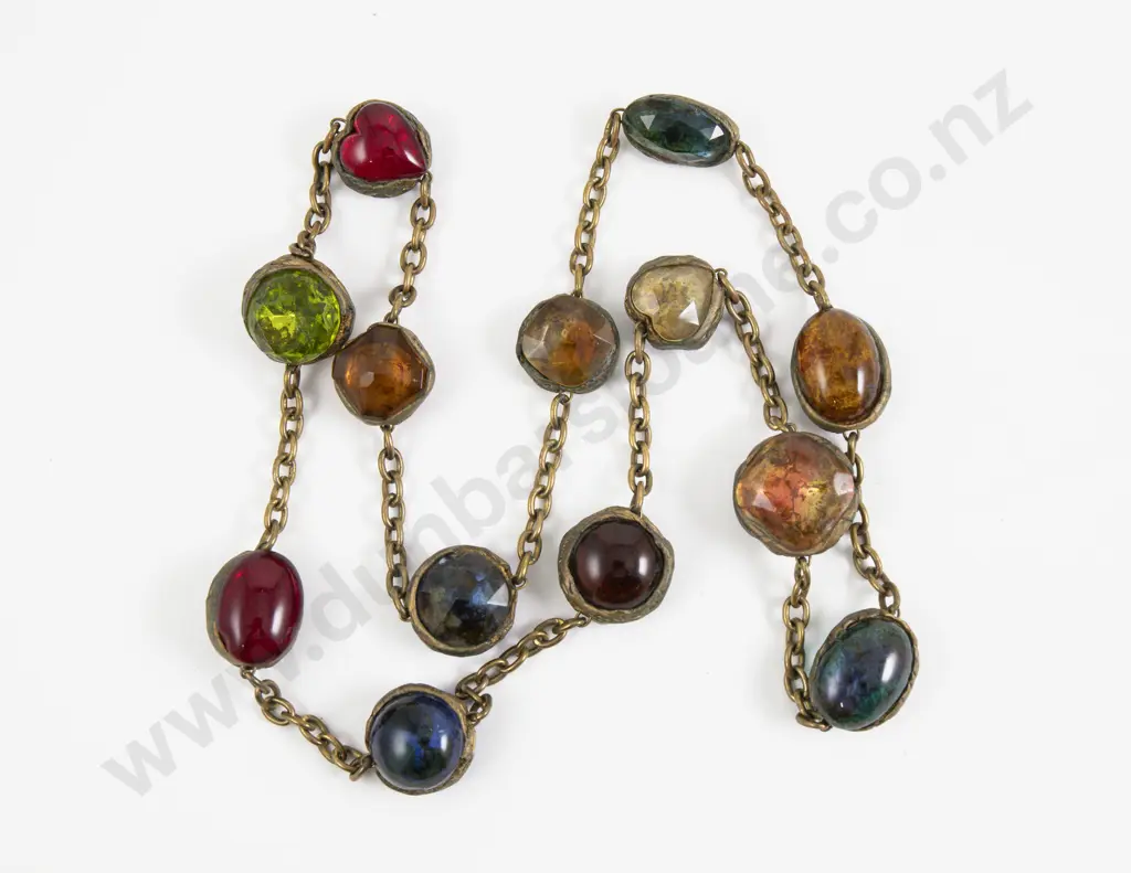 Vintage Multi Coloured Glass Stone Chunky Necklace Image 1++