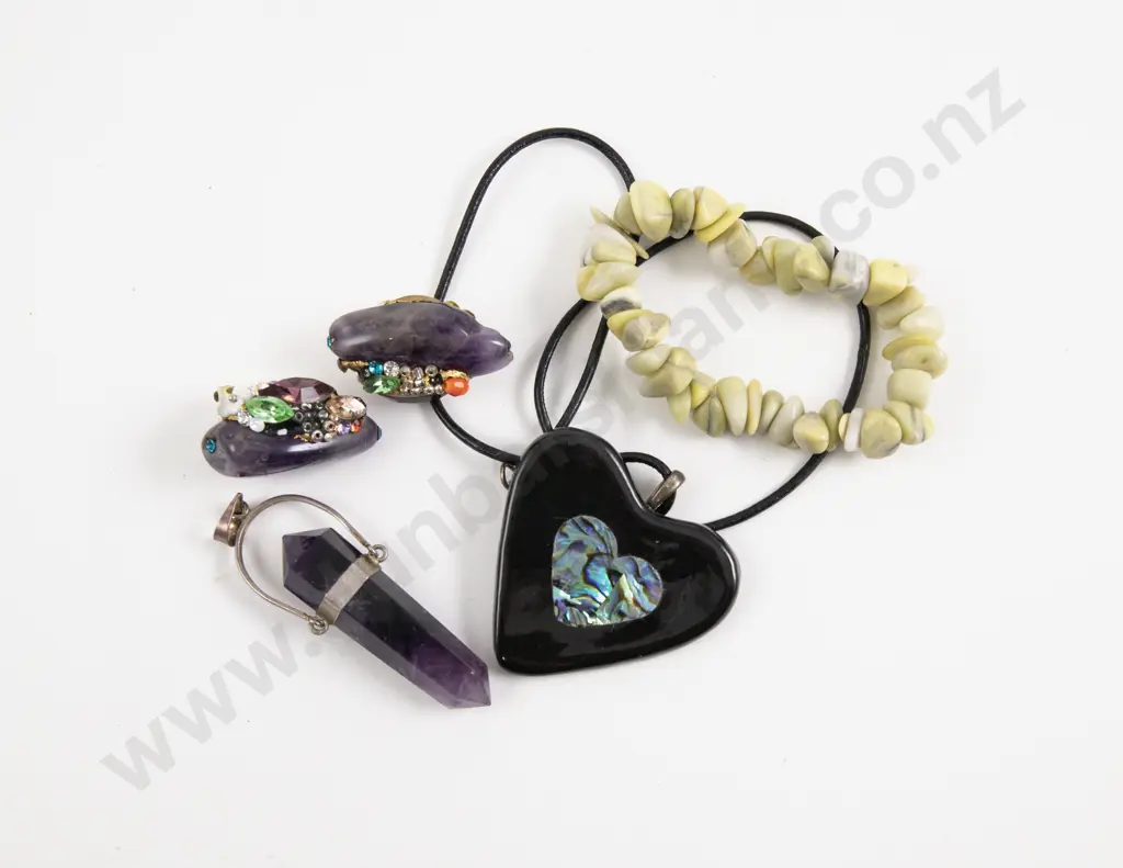Pair Amethyst and Gem Set Clip on Earrings and Pendant Image 1++