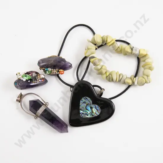 Pair Amethyst and Gem Set Clip on Earrings and Pendant