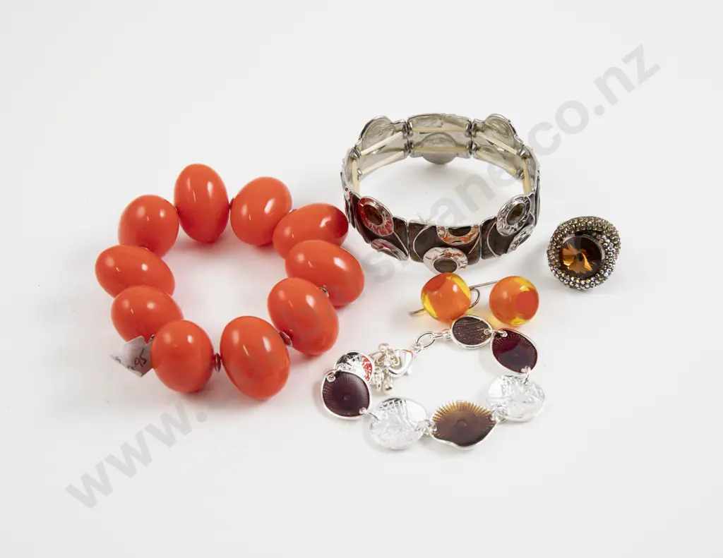 Two Costume Jewellery Bangles Bracelet Dress Ring and Pair of Earrings Image 1++