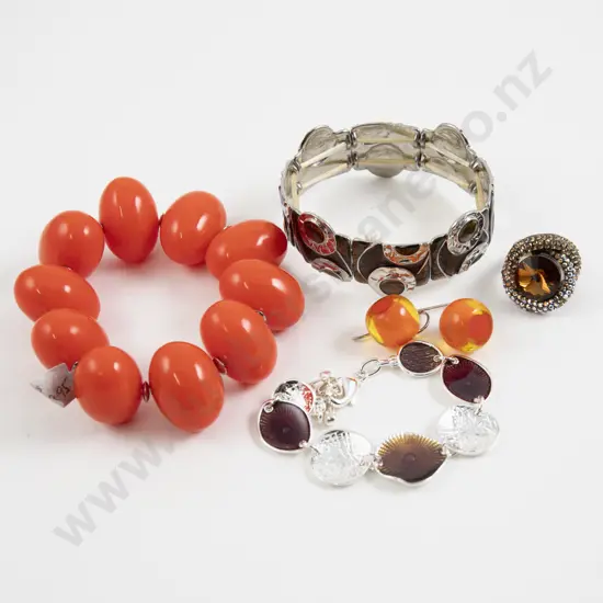 Two Costume Jewellery Bangles Bracelet Dress Ring and Pair of Earrings
