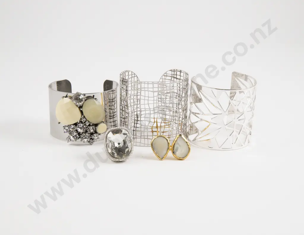 Dyrberg Kern Crystal Cuff Bangle with Two Dress Rings and Two Other Cuff Bangles Image 1++