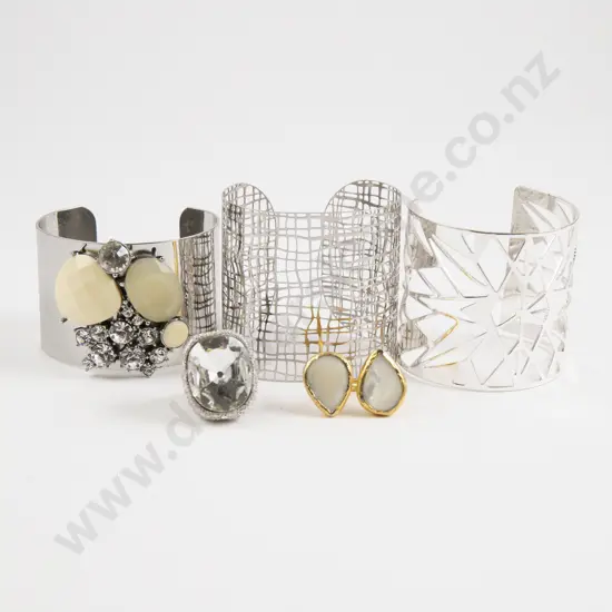 Dyrberg Kern Crystal Cuff Bangle with Two Dress Rings and Two Other Cuff Bangles