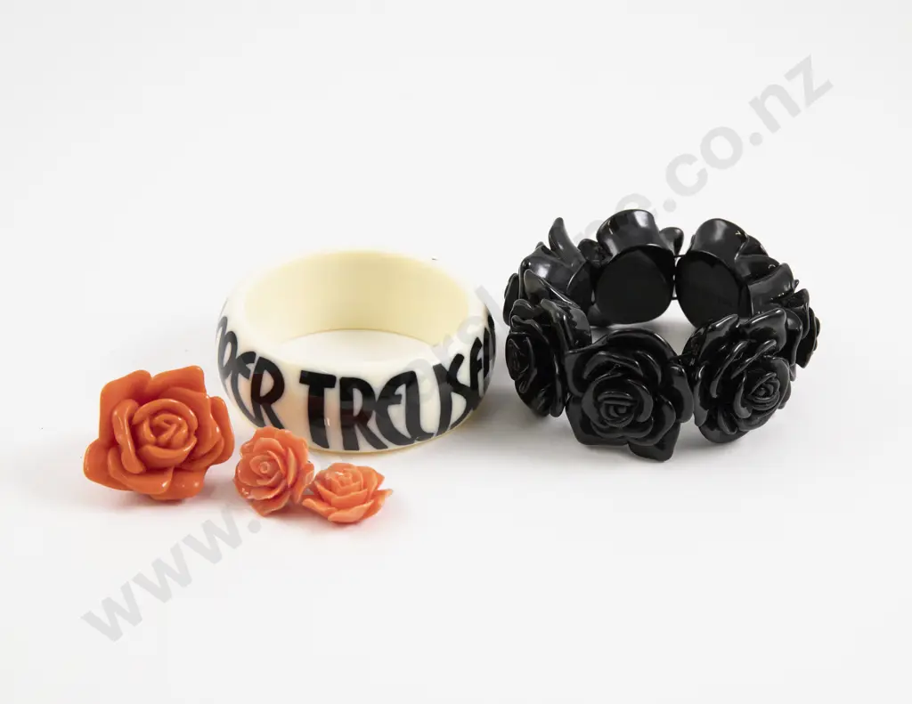 Two Trelise Cooper Bangles with Floral Dress Ring and Matching Earrings Image 1++