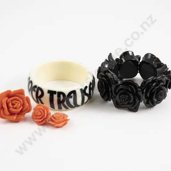 Two Trelise Cooper Bangles with Floral Dress Ring and Matching Earrings