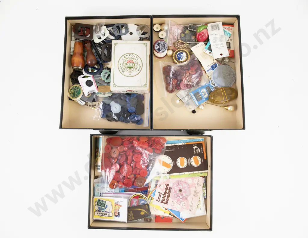 Three Drawer Card Filing Box with Contents of Vintage & Mixed Sewing Gear Image 1++