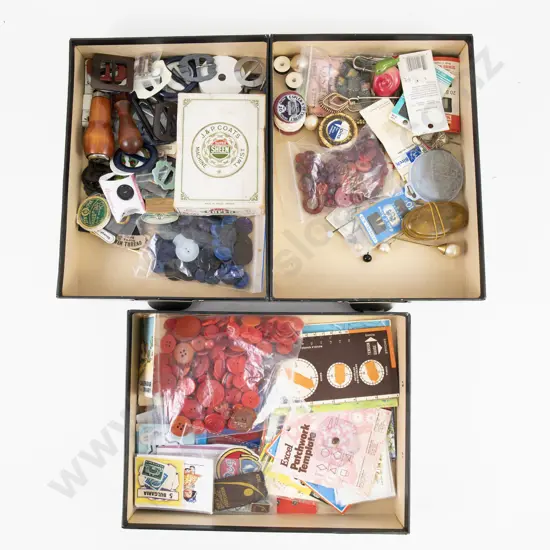 Three Drawer Card Filing Box with Contents of Vintage & Mixed Sewing Gear