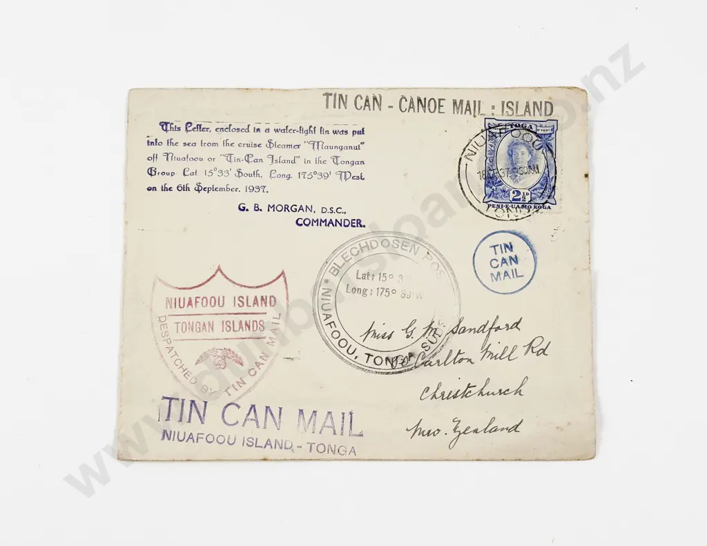 1937 Tin Can Niuafoou Island - Tonga Envelope Image 1++
