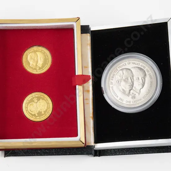 1981 Isle of Man Royal Wedding Gold (9ct) Crown Two Coin Set and Cupro-Nickel Crown