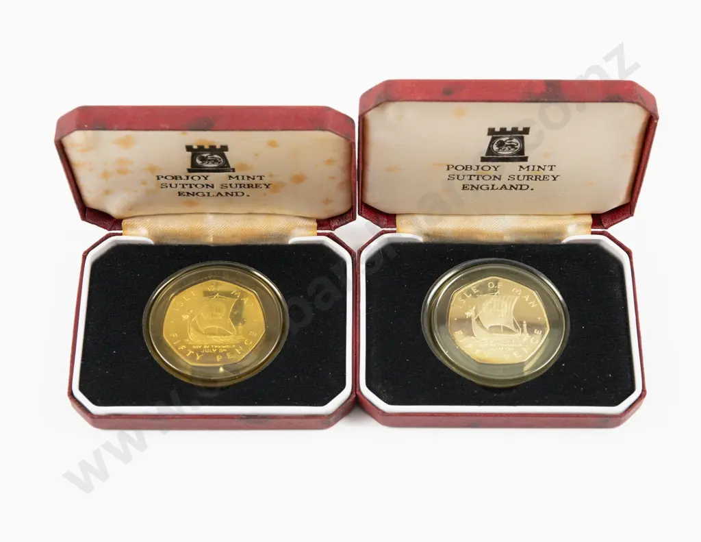 1979 Isle of Man Fifty Pence Silver Proof Coin x2 Image 1++