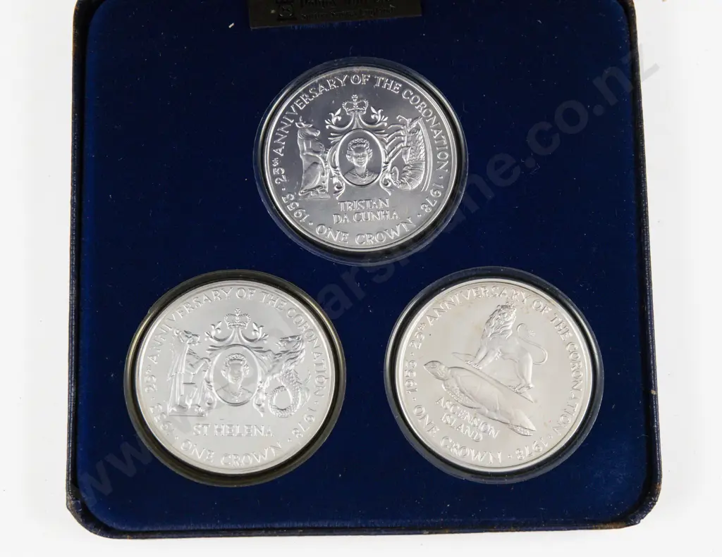1978 South Atlantic Group 25th Anniversary of QEII Coronation 1953 Silver Proof 3 Coin Set Image 1++
