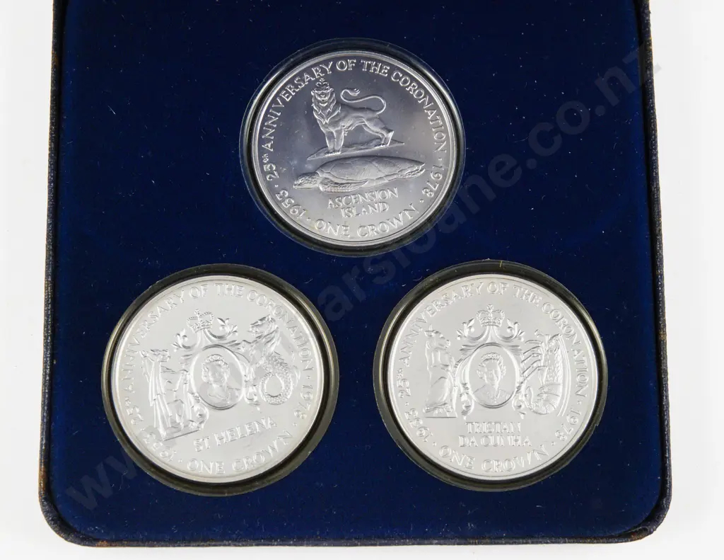 1978 South Atlantic Group 25th Anniversary of QEII Coronation 1953 Silver Proof 3 Coin Set Image 1++