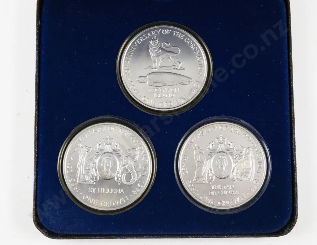 1978 South Atlantic Group 25th Anniversary of QEII Coronation 1953 Silver Proof 3 Coin Set Image 1++