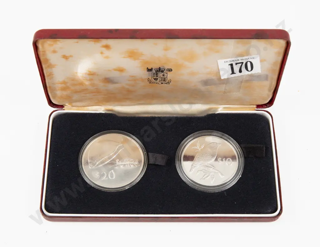 1978 Fiji Golden Cowrie $20 and Pink Billed Parrot Finch $10 Proof Silver Coins Image 1++