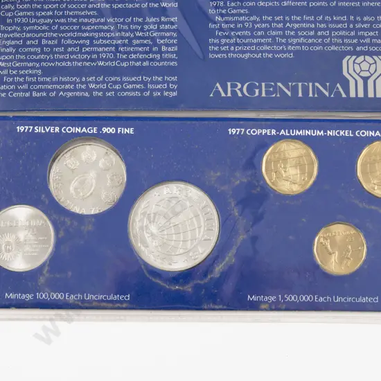 1978 Argentina World Cup Soccer Silver and Copper 6 Coin Unc Set