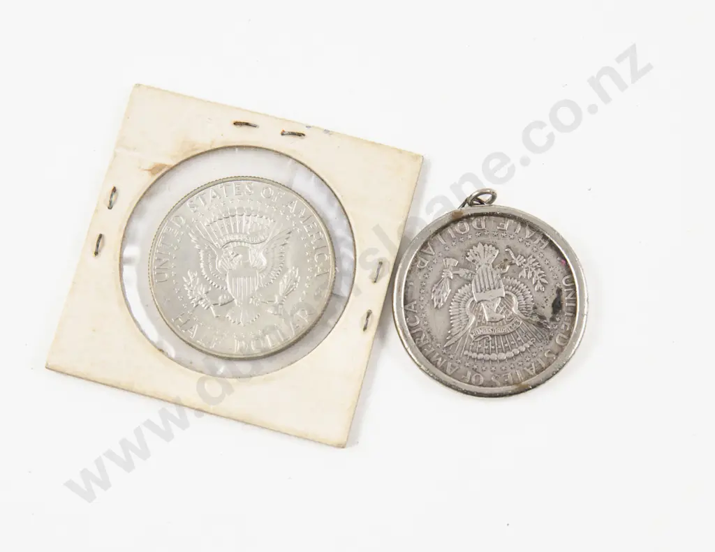 US 1967 Half Dollar and 1964 Half Dollar in Pendant Mount Image 1++