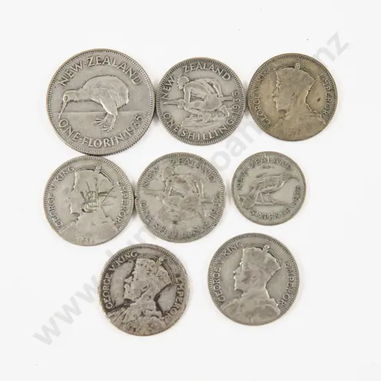 NZ 1935 Shilling x5 Florian x1 and Sixpence X1