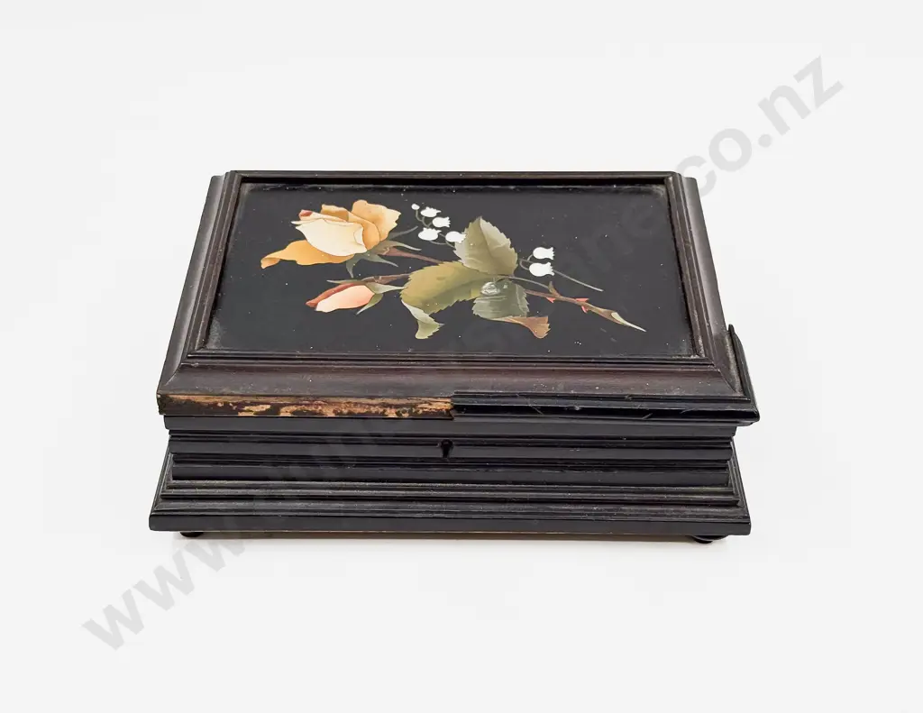 Victorian Pietra dura Italian Hardstone Topped Jewellery Box Image 1++