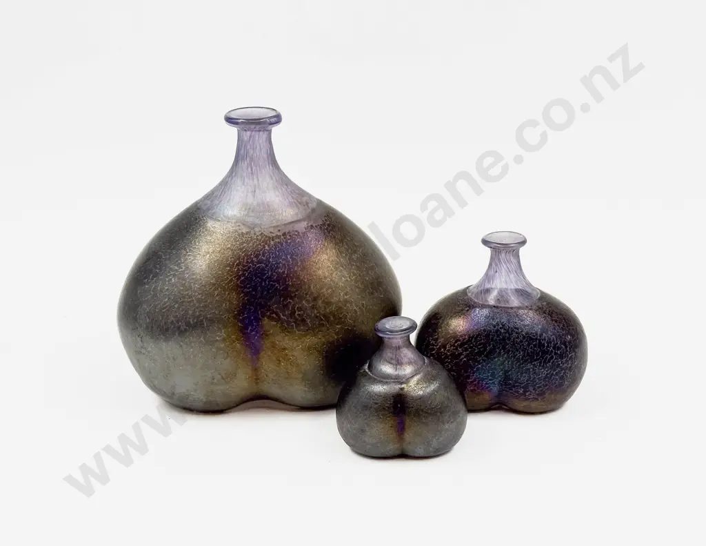 Graduated Set of Three Studio Art Glass Vases Image 1++