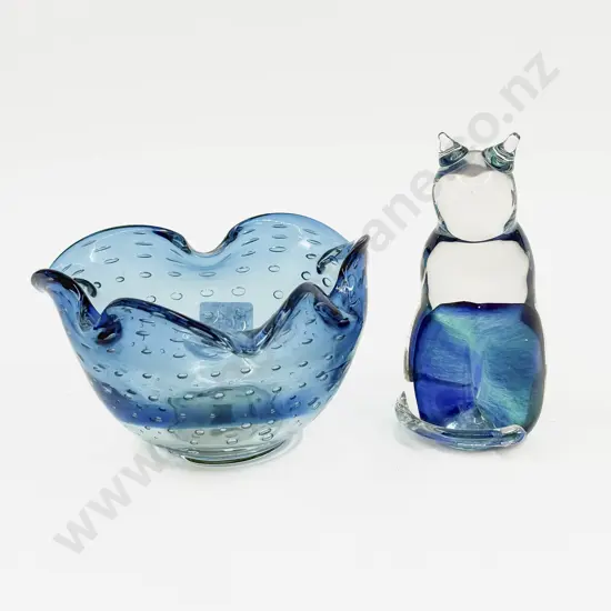 Small Murano Art Glass Bowl and Art Glass Cat