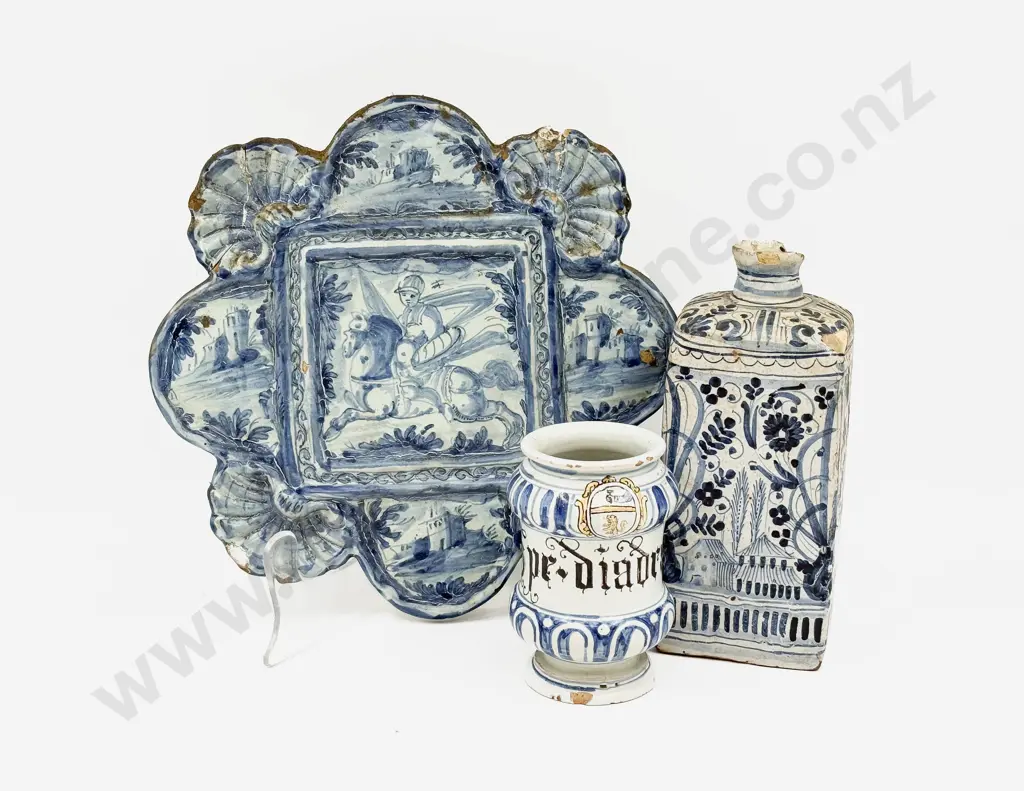 Three Pieces Antique Delft Blue and White Image 1++