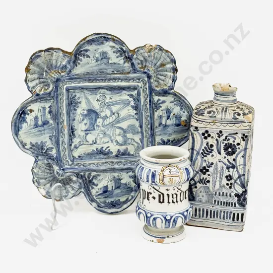 Three Pieces Antique Delft Blue and White