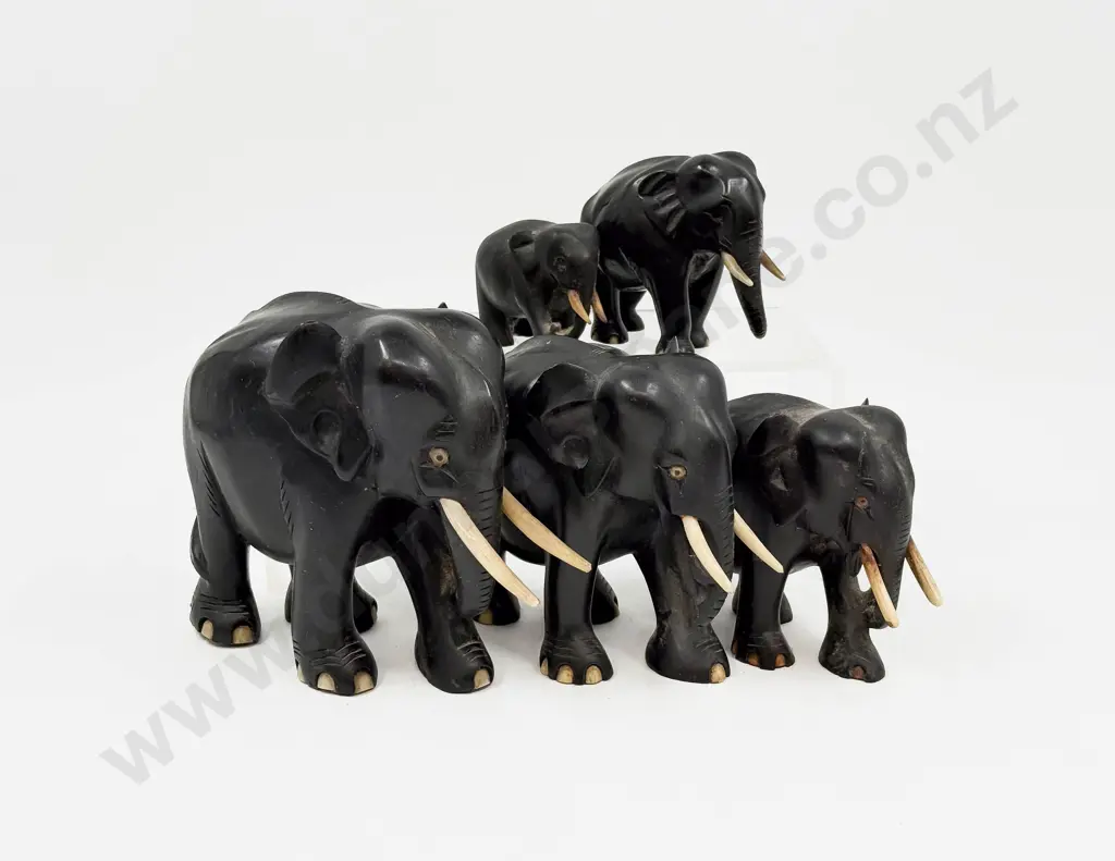 Graduated Set of Five Ebony Elephants Image 1++