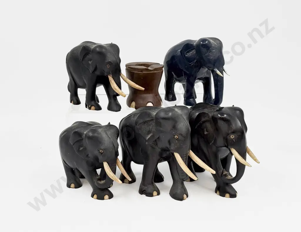 Four Ebony Elephants and Two Others Image 1++