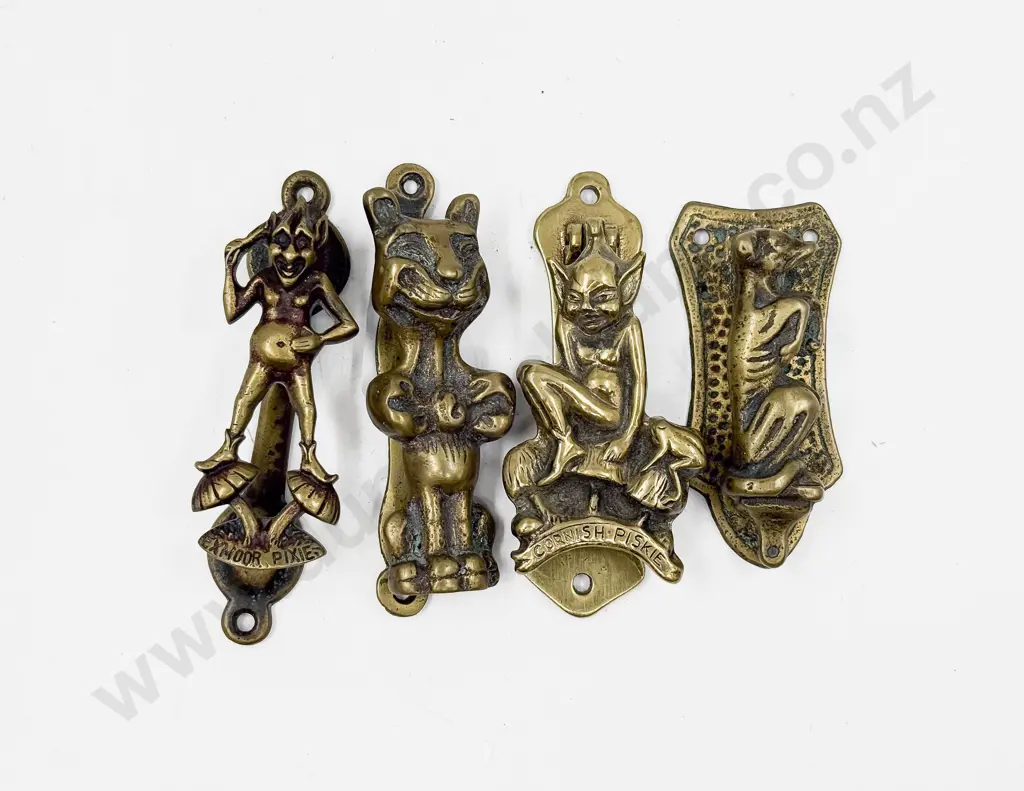 Four Small Vintage Brass Door Knockers Image 1++