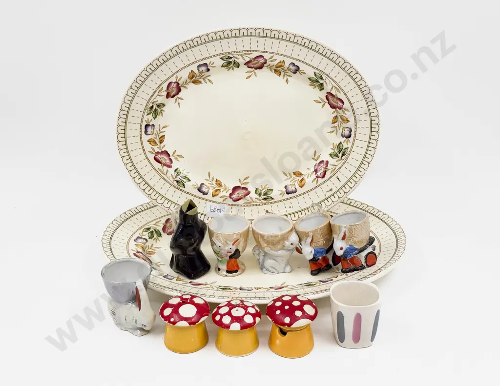 Qty of Assorted Novelty Egg Cups on Graduated Pair of Ashettes Image 1++