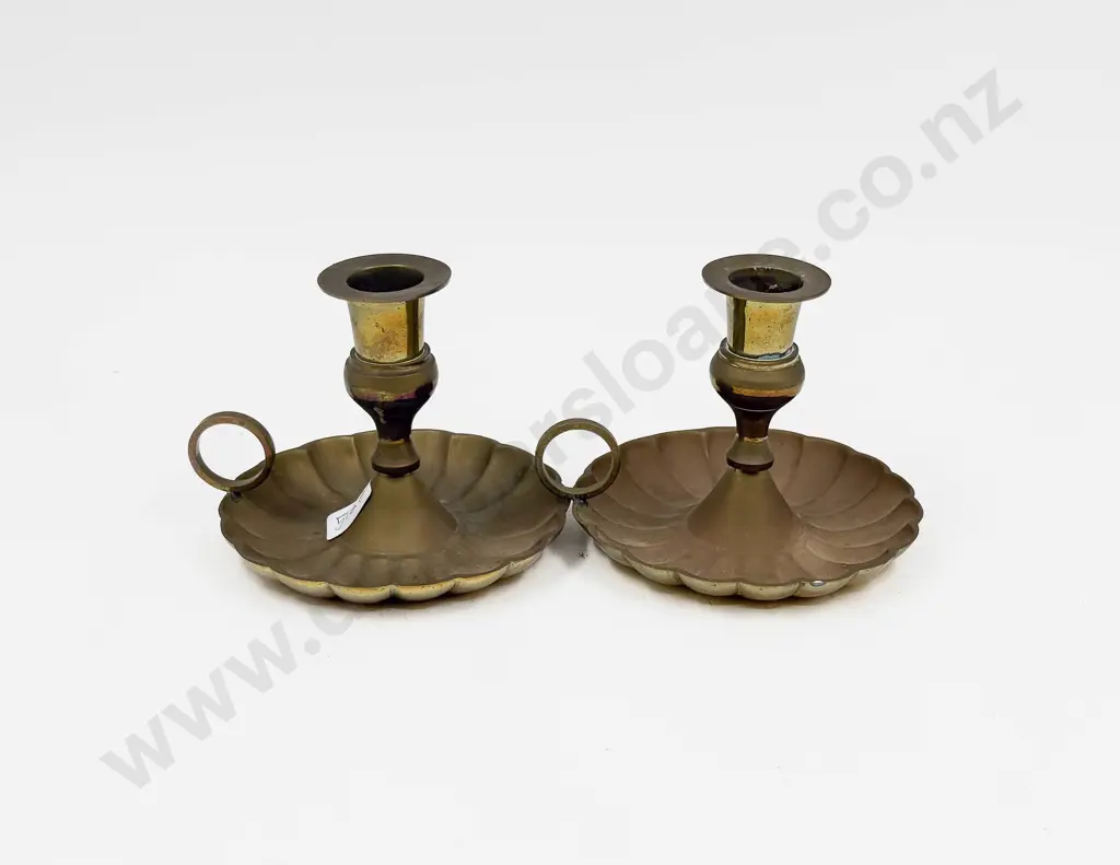 Pair of Brass Chamber Sticks Image 1++