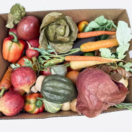 Boxed Qty of Faux Fruits and Vegetables