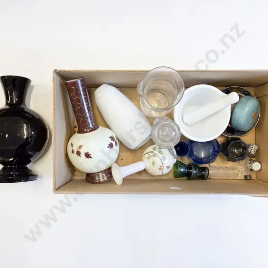 Boxed Qty of Assorted Glass Ware Together With Pestle and Mortar