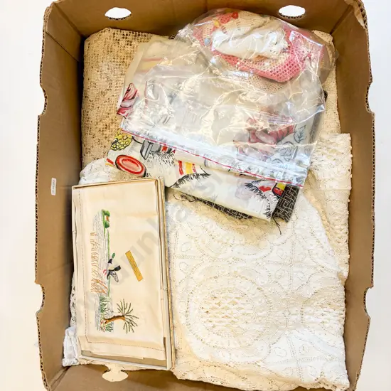 Qty of Assorted Vintage Linen Together With Woven Mat