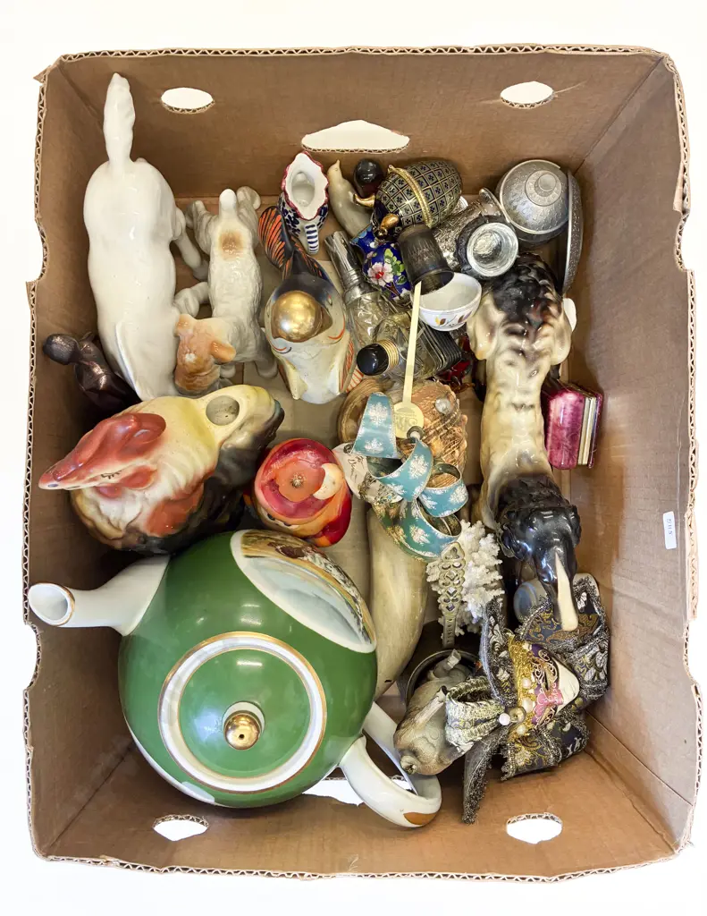 Box Qty of Assorted Ornaments Including Novelty Sized Tea Pot Etc Image 1++