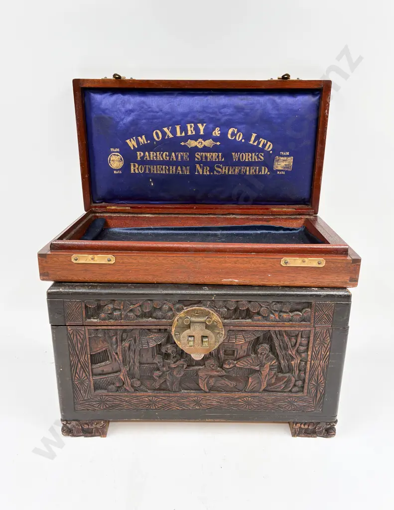 Small Carved Camphor Wood Jewelry Box and Two Other Boxes Image 1++