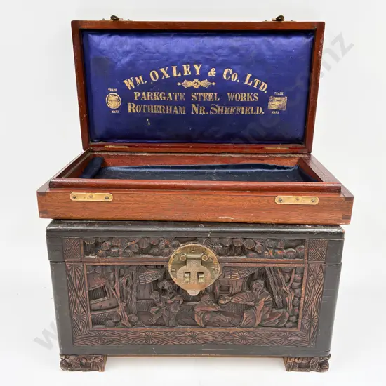 Small Carved Camphor Wood Jewelry Box and Two Other Boxes