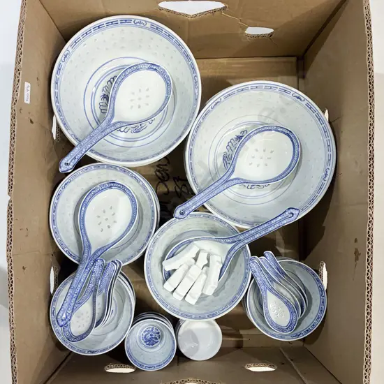 Qty of Assorted Chinese Blue and White Crockery