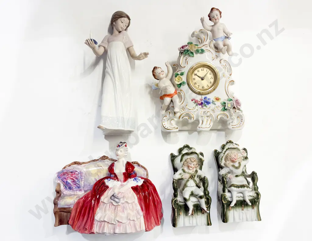 Dresden Desk Clock and Assorted Together With Seated RD Figure Image 1++
