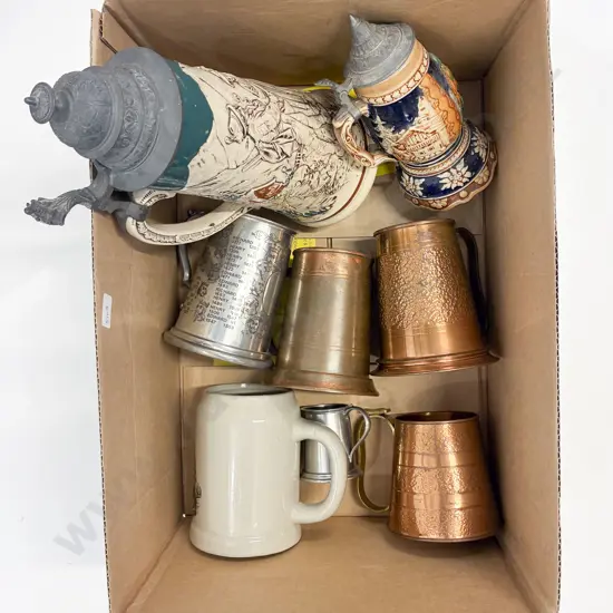 Box Qty of Assorted Steins and Tankards