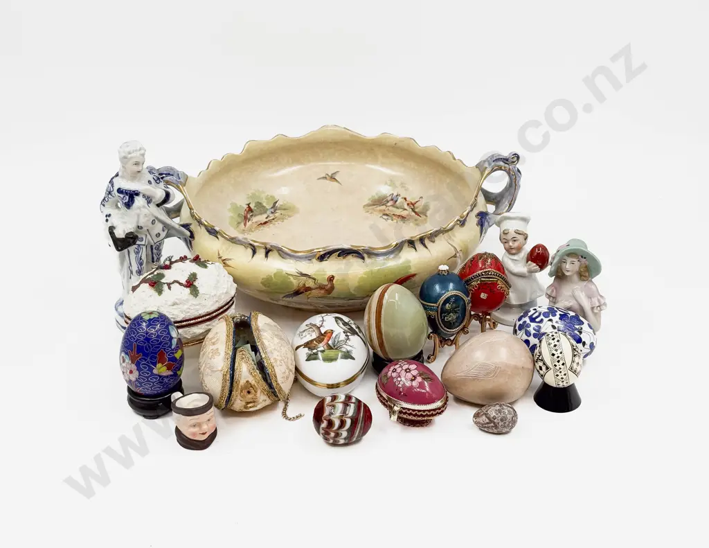Qty of Assorted Figures and Ornaments in Fancy China Bowl Image 1++