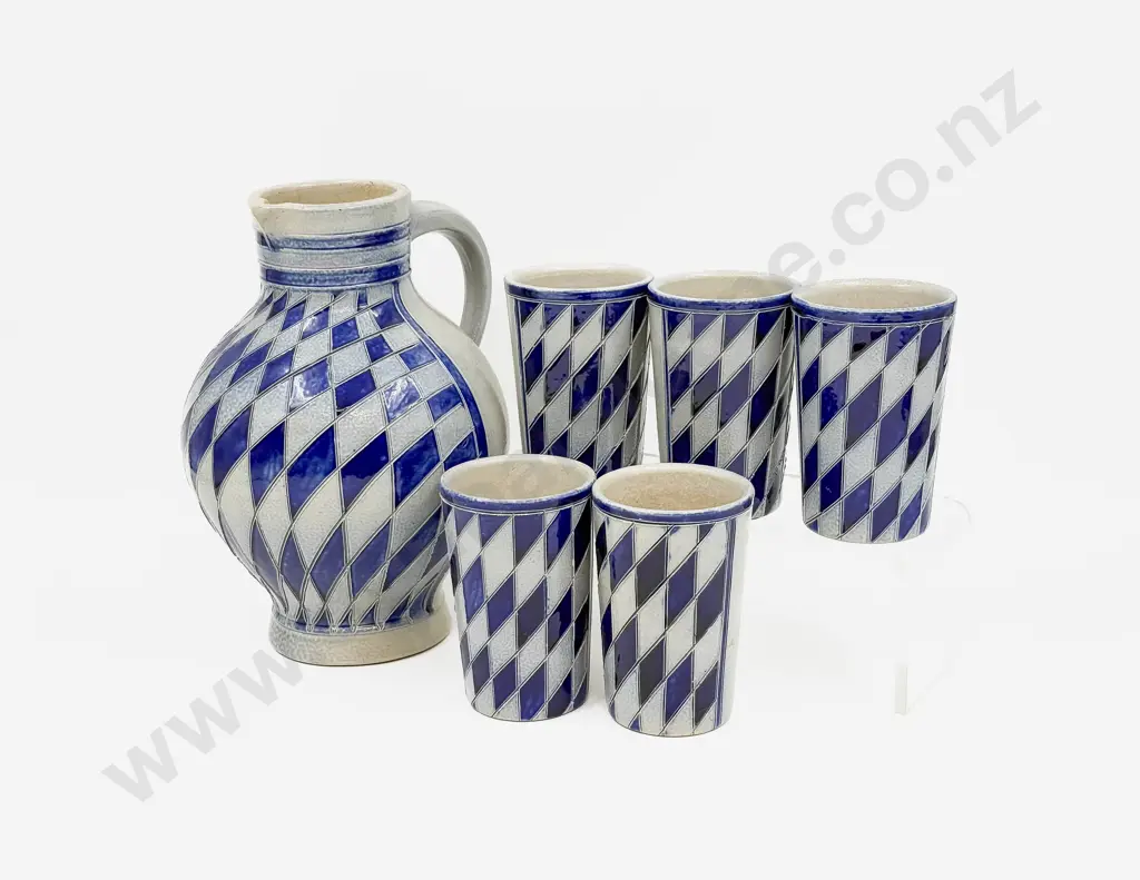 Dutch Stone Ware Jug and Five Matching Cups Image 1++