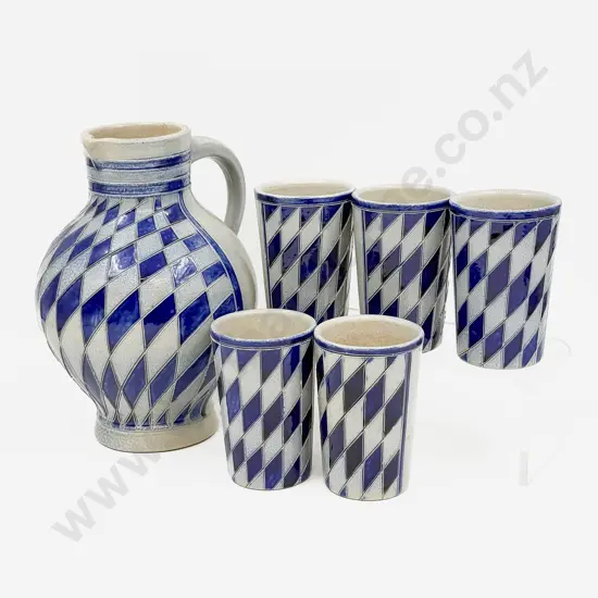 Dutch Stone Ware Jug and Five Matching Cups