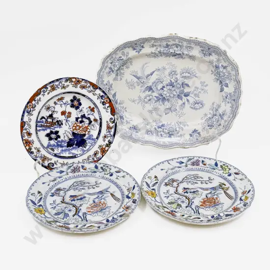 Small Blue and White Ashet and Three chinoiserie